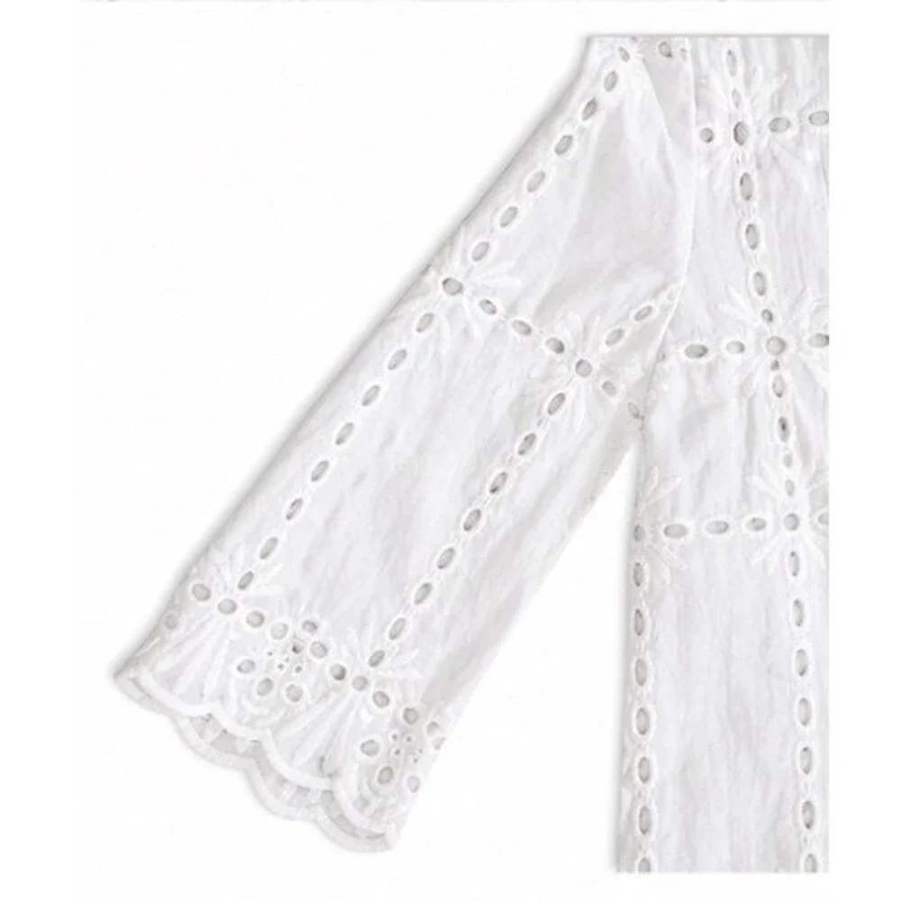 Miss Kelly 1999 White Eyelet Blouse Top Women Sz L Boho Cottagecore 1449N5 - Picture 5 of 7